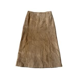 Vintage COUNTRY SHOP Genuine Leather Suede Beige Tan Maxi Skirt Women's Size 10